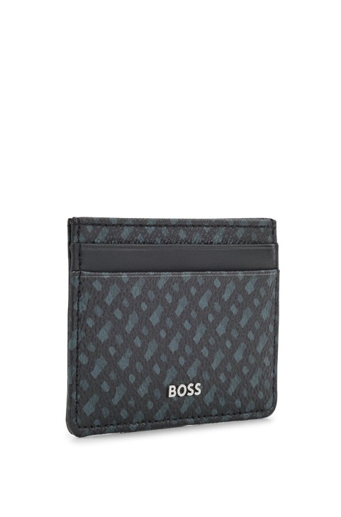 θήκη κάρτας με κλιπ χρημάτων σε ιταλικό μονόγραμμα ύφασμα Hugo Boss μαύρο
