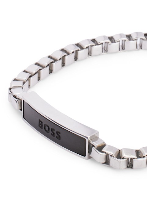 κουτί-αλυσίδα μανσέτα με μαύρο λογότυπο ασημί Boss Hugo
