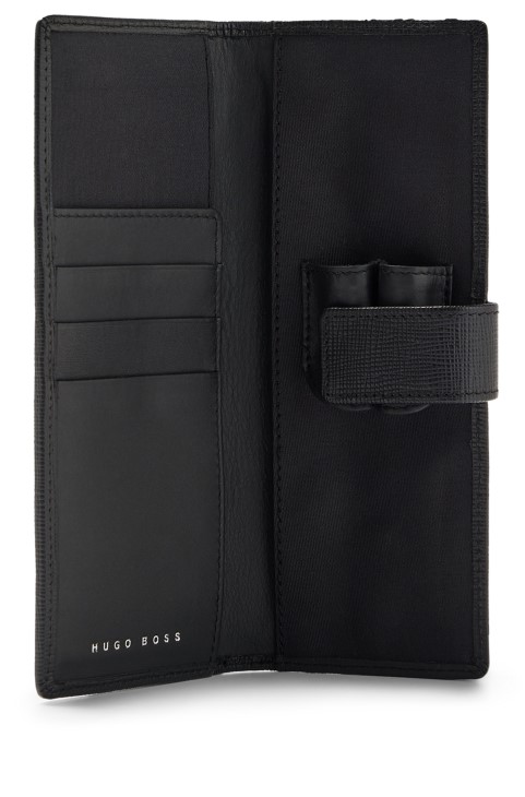 Μαύρη θήκη για στυλό Hugo Boss από δομημένο δέρμα με υλικό με λογότυπο
