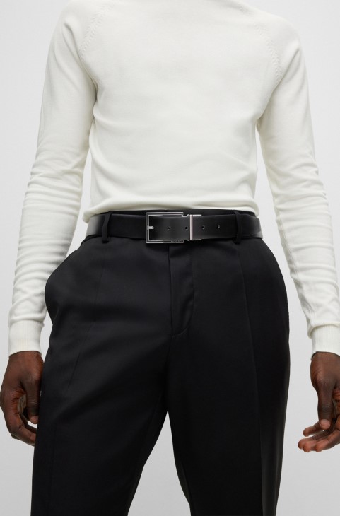 αναστρέψιμη ζώνη Hugo Boss σε ιταλικό δερμάτινο μαύρο
