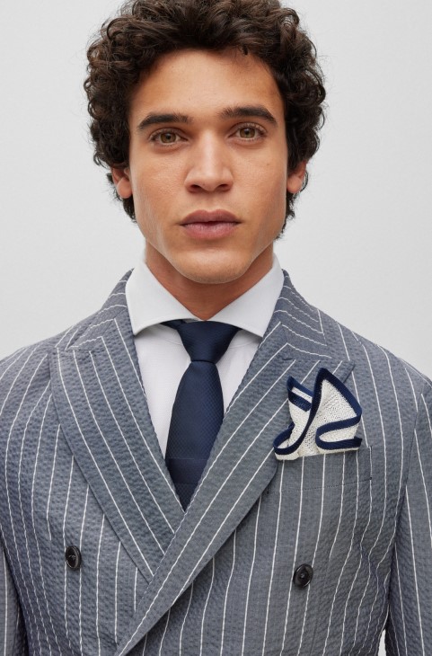 τετράγωνο τσέπης ιταλικής κατασκευής σε μεταξωτό πικέ λευκό Hugo Boss
